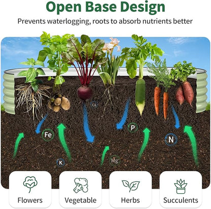 Kesfitt Raised Garden Bed, Metal Galvanized Steel Oval Garden Bed 8x2x1.5 ft with 18-Inch Deep Open-Bottom Design for Outdoor Vegetable Gardening, Fruit Green