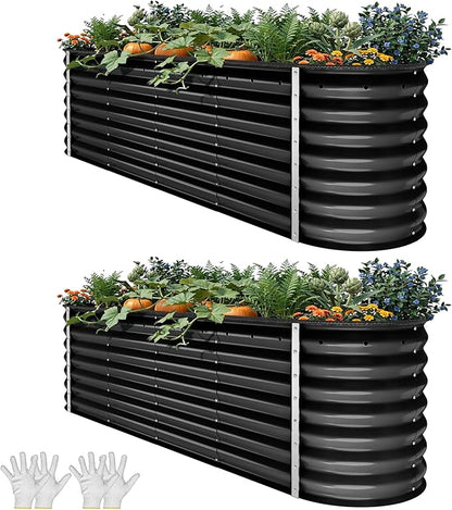 YITAHOME 24" Tall 9 in 1 Large Raised Garden Bed Kit, 8x2x2ft Galvanized Metal Planter Box with Gloves and Safety Rubber, Outdoor Above Ground Planters for Plants Vegetables Flowers, Black