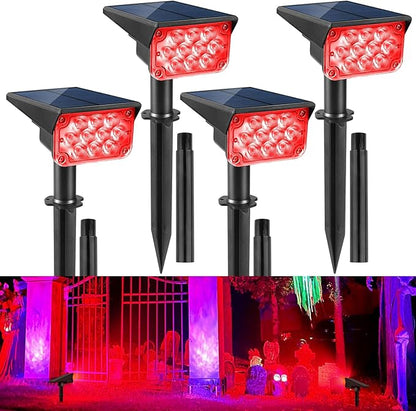 Red Solar Spot Lights Outdoor,20 LED Waterproof IP65 Solar Landscape Light Adjustable Panel Spotlights for Wall Tree Yard Garden Halloween Christmas Lighting 4 Pack