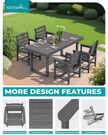 SERWALL HDPE Outdoor Dining Set for 4, 67'' All Weather Patio Dining Table and Chairs Set for Deck, Lawn, Gray