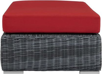 Modway Summon Wicker Rattan Outdoor Patio Sunbrella® Fabric Rectangle Ottoman in Canvas Red