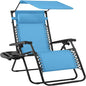 Best Choice Products 30” Wide Folding Zero Gravity Outdoor Recliner Patio Lounge Chair w/Adjustable Canopy Shade, Headrest, Side Accessory Tray - Light Blue