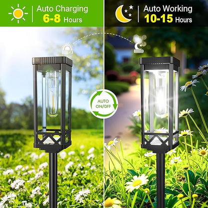 KOOPER Taller Solar Pathway Lights Outdoor, 4 Pack Upgraded Brighter Solar Garden Lights Solar Powered, Up to 15 Hours Outdoor Solar Lights for Yard Landscape Path Walkway Driveway （Cool White）