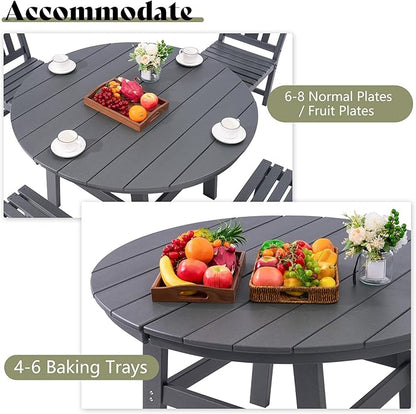 AMERLIFE 5 Piece HDPE Outdoor Dining Table & Chairs Set, All-Weather Patio Table and Chairs Set Furniture with Umbrella Hole for Garden, Backyard, Poolside, Seaside, Gray
