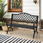 MFSTUDIO 50" Lucky Clover Outdoor Bench, Black Cast Iron Back with Waterproof E-Coating, Durable Patio Garden Bench Park Chair, Black