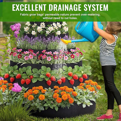 6 Tiered Strawberry Planter for Outdoor Plants, 47 Inch Heavy Duty Strawberry Tower Planter Grow Bags, Breathable Non Woven Fabric Raised Garden Bed for Vegetables Flower Herbs Gardening