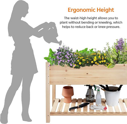 Yaheetech 47x23x32in Wooden Raised Garden Bed with Legs & Storage Shelf Horticulture Wooden Elevated Planter Box Vegetable Growing Bed for Flower/Herb/Backyard/Patio, 2pcs