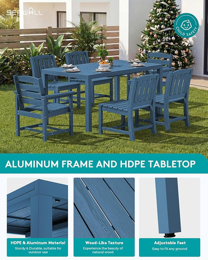 SERWALL 11-Piece Outdoor Dining Set, 60" - 83" Expandable Outdoor Dining Table and 10 HDPE Chairs, All Weather HDPE Outdoor Furniture Set for Backyard, Garden, Blue