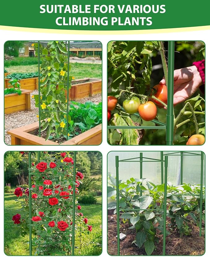 6 Pack Tomato Cages for Garden, 51in*13in Adjustable Tomatoes Plant Stakes Support Cages Trellis, Garden Trellis for Vegetable Flowers Fruits Climbing Plants- 20 Binding Wires Included