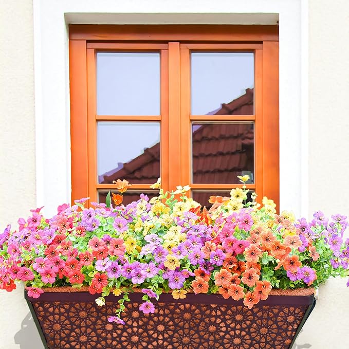 4 Pack 24" Railing Planter Window Box Deck Balcony Rail Planter Black Metal Flower Basket Horse Trough Planter with Coco Fiber Liner for Porch Fence Patio Outdoor