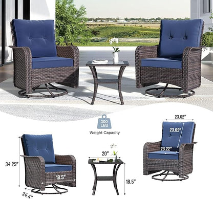 Kullavik 9 Pieces Outdoor Patio Furniture Set,PE Wicker Rattan Sectional Sofa Patio Conversation Sets with Swivel Rocking Chairs Set,Navy Blue