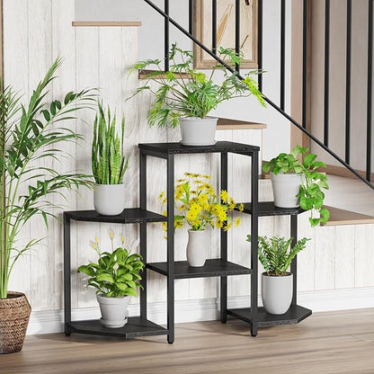 Plant Stand Indoor,Multiple Plant Shelf Corner Rack, 6 Potted Plant Stand, 6 Tiers Large Flower Holder, Planter Display Rack for Patio Balcony Living Room Bedroom Decor, Black