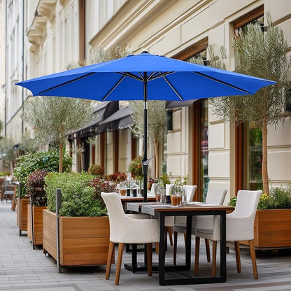 OLIXIS 9ft Patio Umbrella with Tilt and Crank Button & 8 Sturdy Ribs Waterproof, Patio Table Umbrella Perfect for Poolside, Terrace, Beach and Outdoor Restaurant, Blue