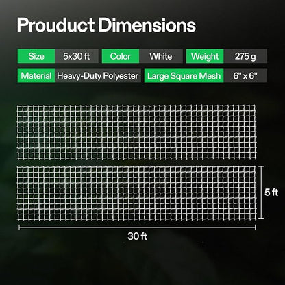 VIVOSUN 5 x 30 ft. Plant Trellis Netting, Heavy-Duty Polyester Grow Net, Garden Trellis Netting with Square Mesh for Climbing Plants, Vegetables, Fruits, and Flowers, 2-Pack