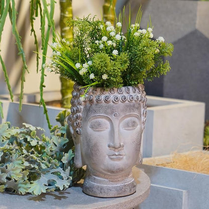 Buddha - Face Flower Pot - Head Planters - Garden Statue - Cactus Succulents Planter Pot Indoor Outdoor Planter with Drainage Hole Unique Garden Farmhouse Decor 6.25*6.5*8.25 Inch Newman House Studio