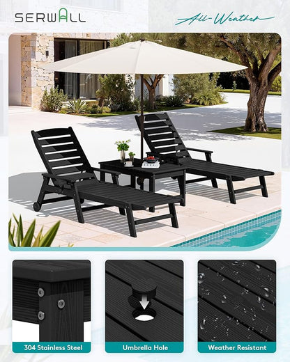 SERWALL Outdoor Coffee Table, HDPE Patio Coffee Table for Outside, Rectangle, Black