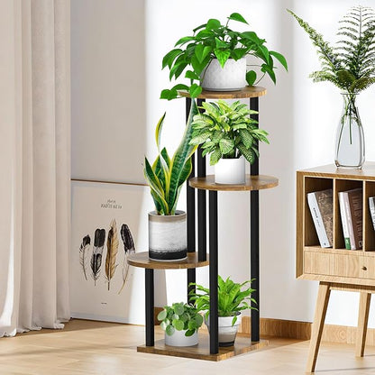 Plant Stand Indoor, 4 Tier Thickened Metal Corner Plant Shelf for Multiple Plants, Indoor Plants Tiered Flower Pot Stand for Patio Garden Balcony Living Room Bedroom (Black)