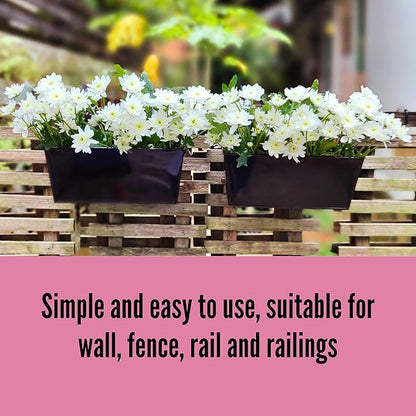 LaLaGreen Outdoor Rail Planter (6 Pack, 16 Inch) Large Black Metal Wall Hanging Strawberry Flower Pots, Rectangle Balcony Deck Railing Fence Rectangular Plant Holder Outside Patio Porch Decoration