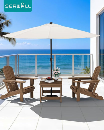 SERWALL Outdoor Coffee Table with 9FT Umbrella, HDPE Patio Coffee Table for Outside, Rectangle, Brown(Not Include Umbrella Base)