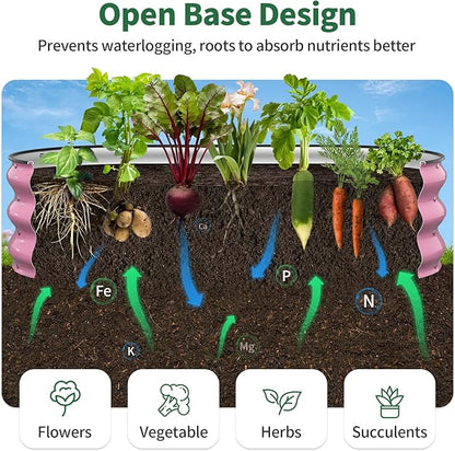 Kesfitt Raised Garden Bed, 4x2x1 FT Galvanized Steel Metal Raised Garden Bed, Oval Open-Bottom Design, 12-Inch Deep for Outdoor Vegetable & Herb Gardening, Blushing Pink