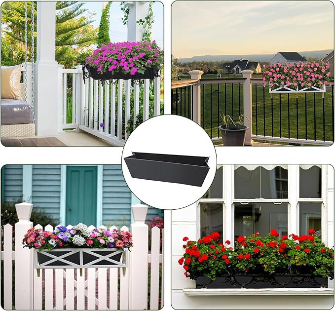 4PCS 24Inch Rectangle Window Box Liner Felt Planter Basket Liner Insert Black Plant Container Liners Non Woven Fabric Liner for Garden Fence Wall Railing Hanging Flower Pot - Avoid Bird Nesting