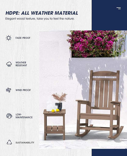 Rocking Chair for Patio, Brown HDPE Outdoor Rocker with 350 lb Capacity