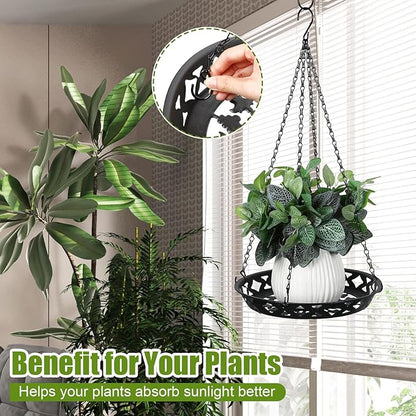 Enhon 3 Pack Plant Hanger, 12 Inch Metal Hanging Planter for Indoor Outdoor Plants, Classy Glossy Black Decorative Hanging Plant Shelf for Window Wall Ceiling Home Decor