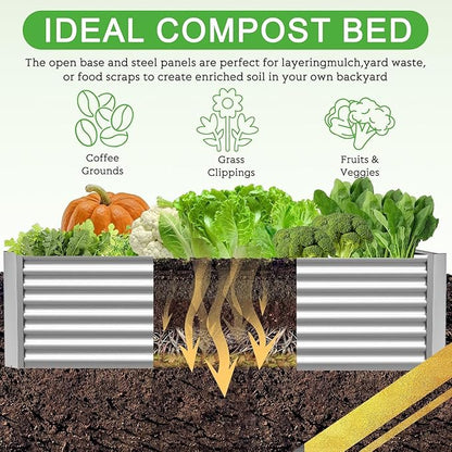 FRIZIONE 3pcs Galvanized Raised Garden Bed Outdoor,Above Ground Garden Bed for Vegetable,Metal Raised Beds for Flower,Steel Raised Beds for Gardening - 36x18 inch