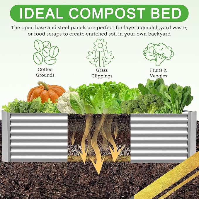 FRIZIONE 4pcs 4x2ft Galvanized Raised Garden Bed Outdoor,Above Ground Garden Bed for Vegetable,Metal Raised Beds for Flower,Steel Raised Beds for Gardening