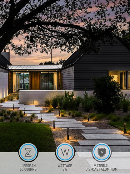 LEONLITE 12-Pack Low Voltage Path Lights, 3W LED Landscape Pathway Lights, Outdoor Landscape Lighting for Driveway, Garden, Aluminum, 12-24V AC/DC, ETL Listed, IP65 Waterproof, 3000K Warm White, Black