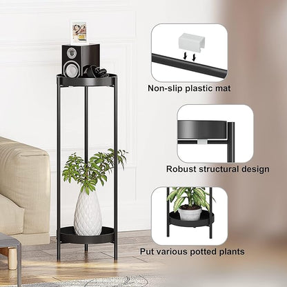 Metal Black Tall Plant Stand Indoor or Outdoor - 30 inch 2 Tier Modern Corner Planter Shelf Rack with 2 Removable Display Shelves(10 inch) for Bedroom Living Room Balcony