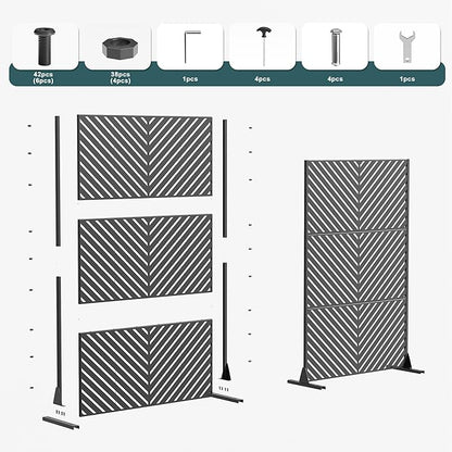 Casaphoria Metal Privacy Screen Outdoor, 72" H x 47" W Freestanding Decorative Privacy Screen for Patio Deck Balcony Garden with Stable Base, Black-Benjamin