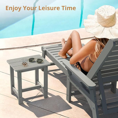 LUE BONA Outdoor Side Table Set of 2, HDPS Small Outdoor Table, Adirondack Side Table, Outside End Table for Patio, Porch, Deck, Pool, Weather Resistant/Easy Maintenance, Gray