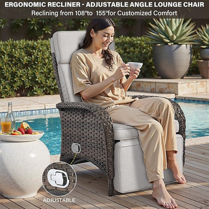 Belord 7 Piece Wicker Patio Furniture Set - 4 Adjustable Outdoor Recliner Chairs with 3 Side Table Patio Conversation Set,155° Lay Flat Chaise Lounge Chair Outdoor for Pool Deck Brown