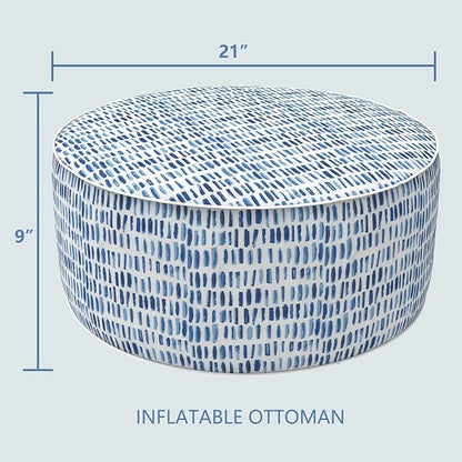 LVTXIII Outdoor Inflatable Ottoman Stool, Patio Water Repellent Footrest Stool with Handle, Portable Outside Round Ottoman for Patio Garden, Camping or Home Use, 21"x21"x9", Blue Pebble