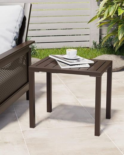 Crestlive Products Outdoor Side Table Set of 2, Aluminum Rectangular Side/End Table, Small Patio Coffee Bistro Table for Outdoor Indoor (Brown)