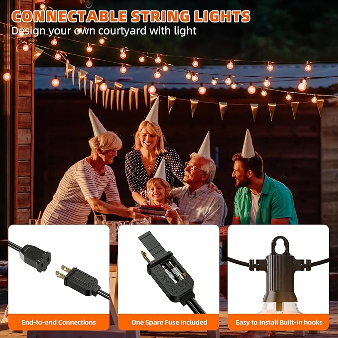 String Lights 200 FT Warm White G40 LED Outdoor, Black