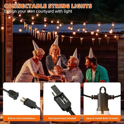 String Lights 200 FT Warm White G40 LED Outdoor, Black