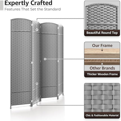Sorbus 4 Panel Room Divider 6 ft. Tall - Privacy Screen, Extra Wide Double Hinged Panels, Mesh Hand-Woven Design, Partition Room Dividers and Folding Privacy Screens, Wall Divider for Room Separation