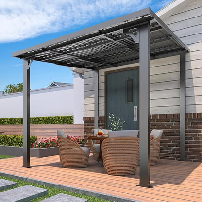 AECOJOY 8x8 Hardtop Gazebo Outdoor Pergola, Small Heavy Duty Lean to Metal Pergolas and Gazebos Clearance, Wall-Mounted Grill Gazebo Galvanized Steel Patio Roof Awnings for Patio, Decks