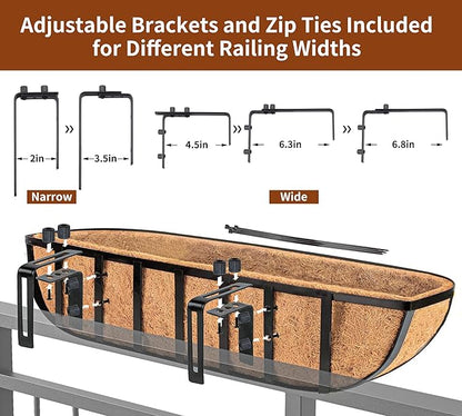 2pcs 30' Planter, Metal Window Box with Coco Liner, Wall Planter for Outdoor Indoor Balcony, Rustic Horse Trough Style