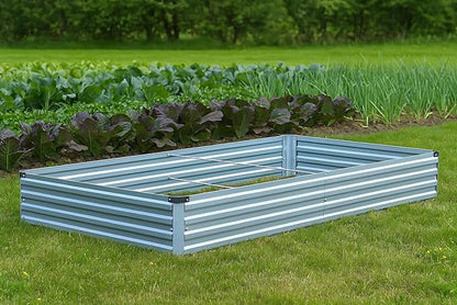 2 Pack 6x3x1FT Galvanized Raised Garden Bed Kit, Outdoor Metal Planter Box for Vegetables, Bottomless Rectangular Gardening Bed with Support Rods, Tool-Free Assembly, Gray