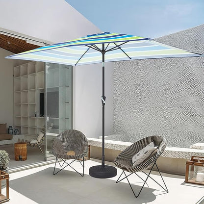 JEAREY 6.5x10 ft Rectangular Patio Umbrellas Rectangle Outdoor Umbrella with Push Button Tilt and Crank, Market Table Umbrella 6 Sturdy Ribs UV Protection for Poolside Garden Backyard Deck, Blue-Green Stripe
