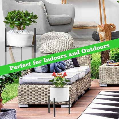 Airpark Plant Stand Indoor Adjustable, Metal Modern Plant Stand, Heavy Duty Stable Plant, Fit 8-12 inch Pots, Number of Items-2, Color-Black (Pot & Plant Not Included)