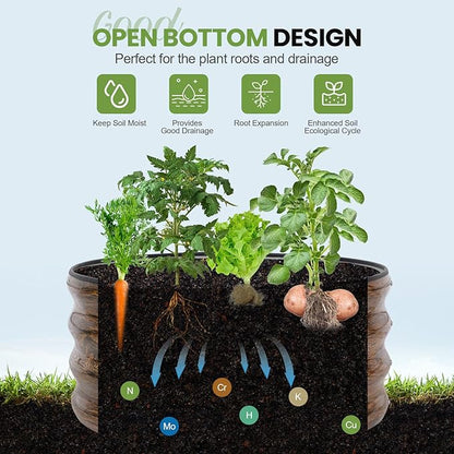 G GOOD GAIN Round Raised Garden Bed - 3Pcs 2x2x1ft Galvanized Steel Planter Boxes Outdoor with Rubber Edge Trim | Metal Raised Beds for Gardening Vegetables Flowers Fruits Herbs (Wood Grain)