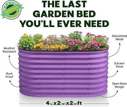 Plant & Plot Galvanized Raised Garden Beds Outdoor // 4×2×2 ft Planter Raised Beds for Gardening, Vegetables, Flowers // Large Metal Garden Box (Purple) // Patented Tool-Free Design