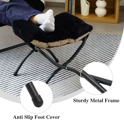 15"(H) Folding Ottoman, Set of 2, Foldable Footrest Stool, Small Foot Stool for Couch, Collapsible Foot Rest Ottoman for Sofa, Accent Padded Ottomans for Living Room, Bedroom, Black
