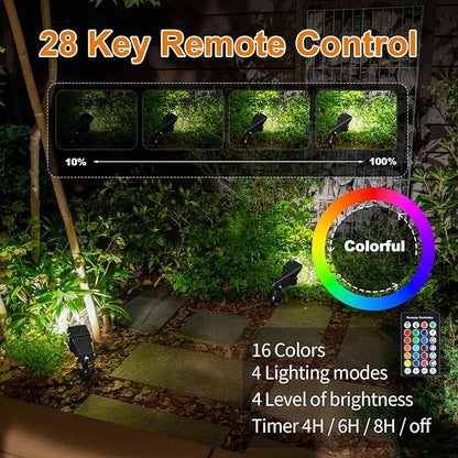 Christmas RGB Spot Lights with Timer, Halloween 10W 120V Color Changing Outdoor Metal Case Landscape SpotLights IP65 Waterproof Spotlight with Stake Stand for Yard Garden Lawn Patio, 4 Lights