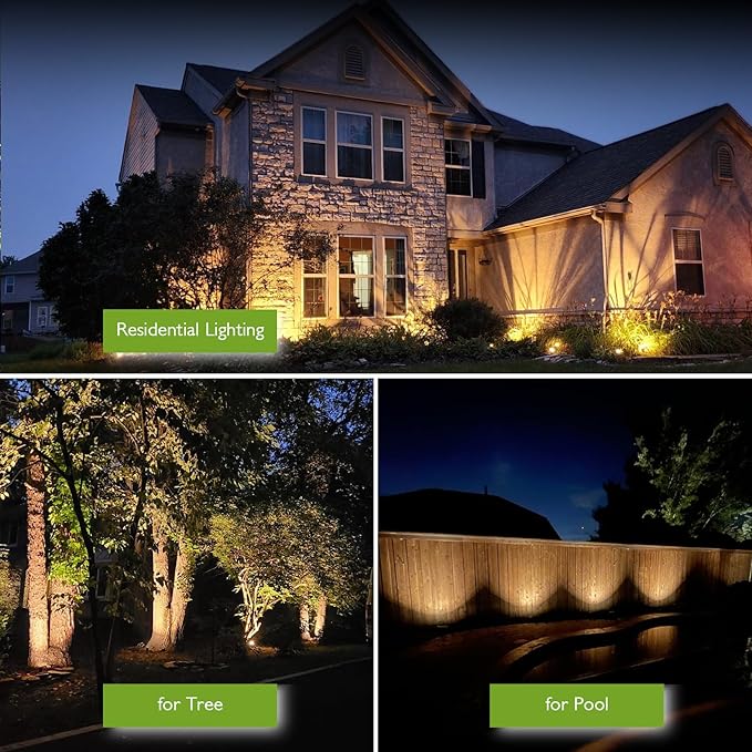Low Voltage Landscape Lights, 10W 12/24V 2700K Warm White Landscape Lighting, IP65 Waterproof Outdoor LED Spotlight for Garden Yard Tree, 2 Pack with Connectors