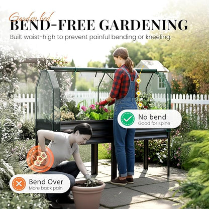 KING BIRD Large Raised Garden Bed with Netting Galvanized Elevated Planter Box with Legs 72×23×55 in for Backyard, Patio, Balcony, 700lb Capacity, Dark Grey